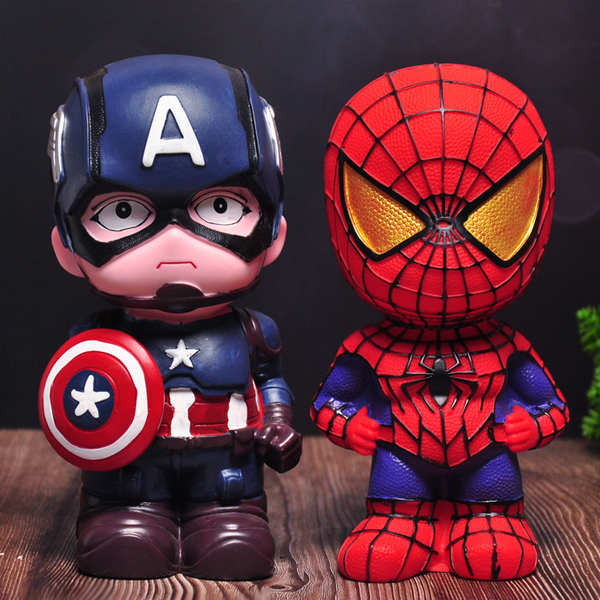 tabung duit tabung duit kanak kanak Avengers Kartun Piggy Bank Spider Iron Man piggy bank tidak takut untuk menjatuhkan hadiah hari jadi kanak-kanak besar