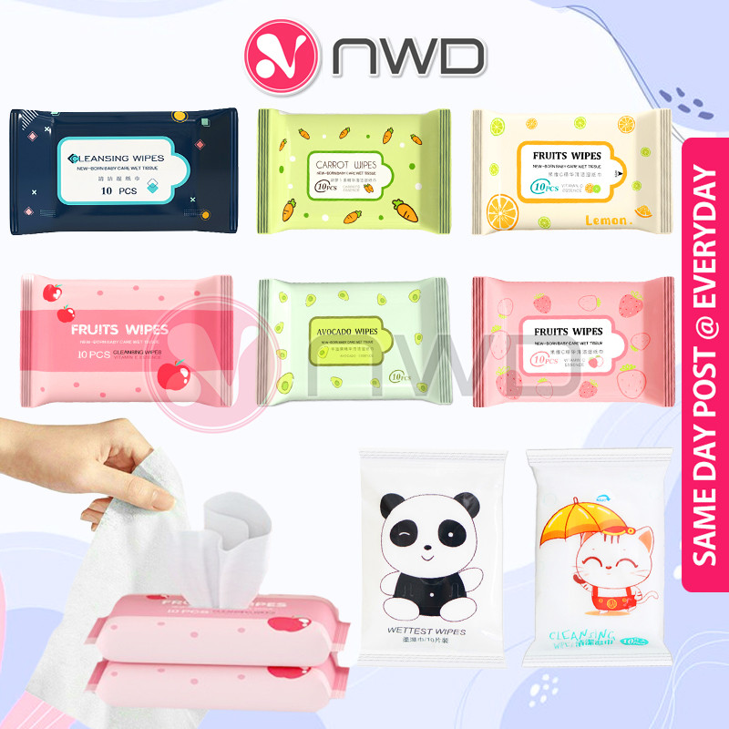 《 𝗔𝗟𝗖𝗢𝗛𝗢𝗟 𝗙𝗥𝗘𝗘》Baby Wipes Tissue Cute Mini Pack Wet Tissues Travel Cleansing Tisu Basah 迷你湿纸巾 NWD