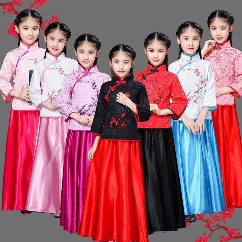 Girl's Republic of China Style Miss Dress Guoxue Dress May 4th Youth Republic of China Students Chin女童民国风小姐装国学服五四青年民国学生中式唐装古筝演出服中国12.5