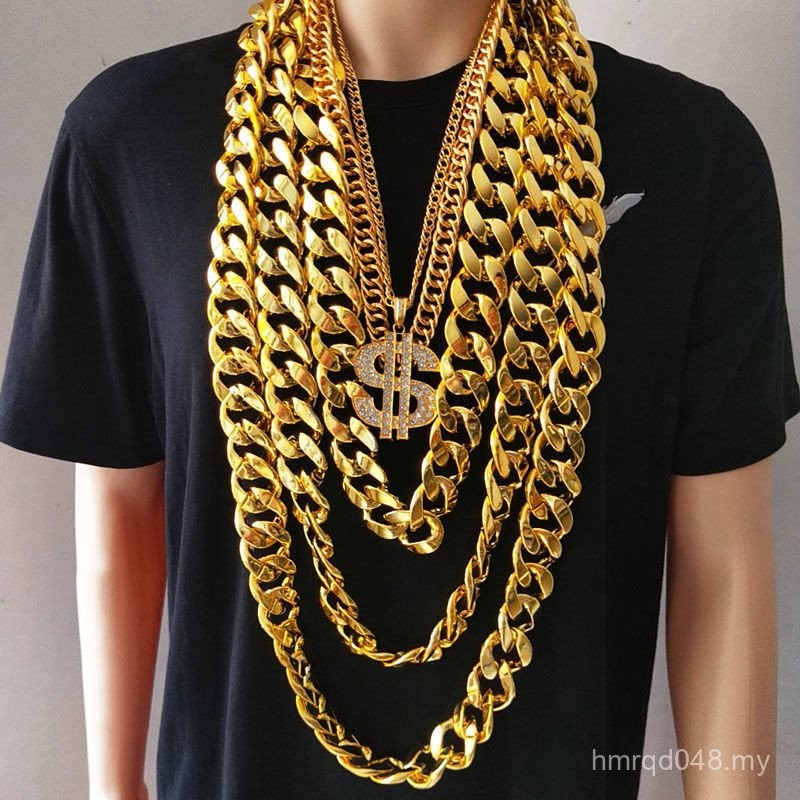 Influencer Big Chain Live Props Plastic Necklace Hip Hop Exaggerated Social People Simulation Super Thick Chain Local Tyrant Gold 2318 4UWL