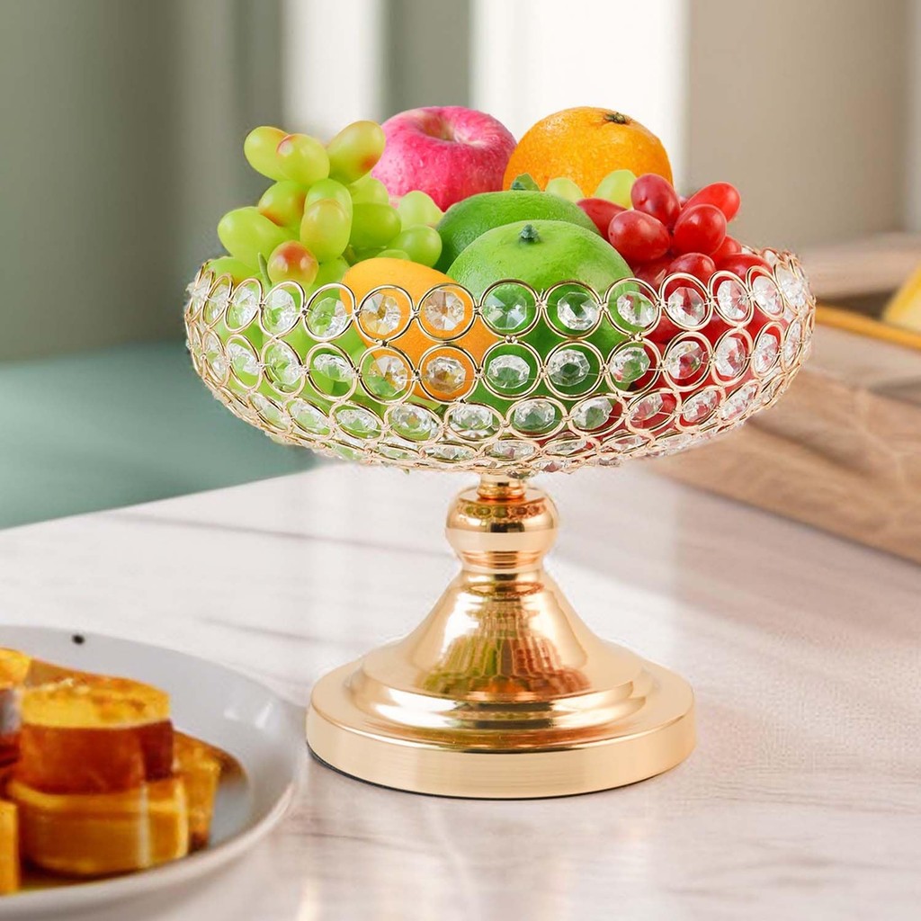 Luxury Crystal Fruit Gold Decoration Plate Candle Holder Storage Barang Hiasan Barang Kemas Home Decor Wedding Stand