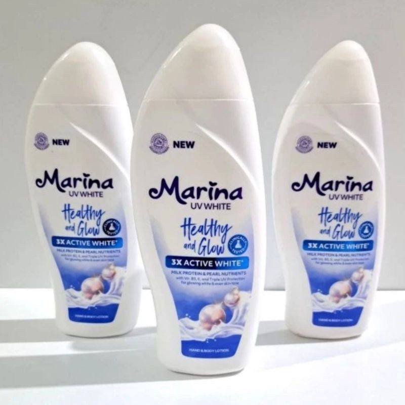PROMO! Only 35k Get 3pcs Marina Uv white Healthy & Glow 185ml Extra SPF30 185ml/ Marina uv white handbody/ wholesale cheap