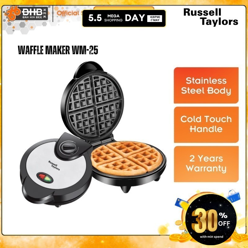 Russell Taylors Stainless Steel Belgian Waffle Maker Temperature Control WM25 WM-25