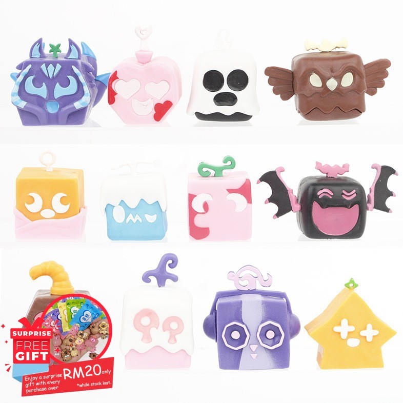 12pcs Roblox Blox Fruits Cake Topper Toy Video Game Dragon Mammoth Kitsune Magma Light Pillow Box Chest Cake Decoration
