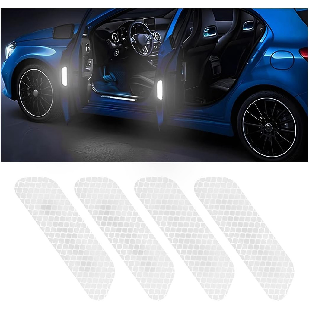 4PCS Reflective Warning Stickers for Car Door, Night Visibility Auto Safety Prompt Decals, Anti-Collision Protective Strip Tape, Car Accessories Universal for Truck, SUV, Van