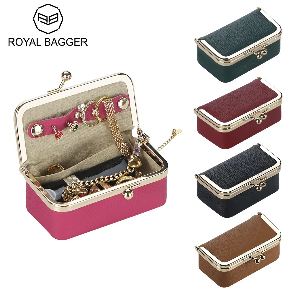 Royal Bagger Kotak Perhiasan Kulit Lembu Asli Mini Simpanan Cincin Dompet Kunci Lipat Wanita 3203
