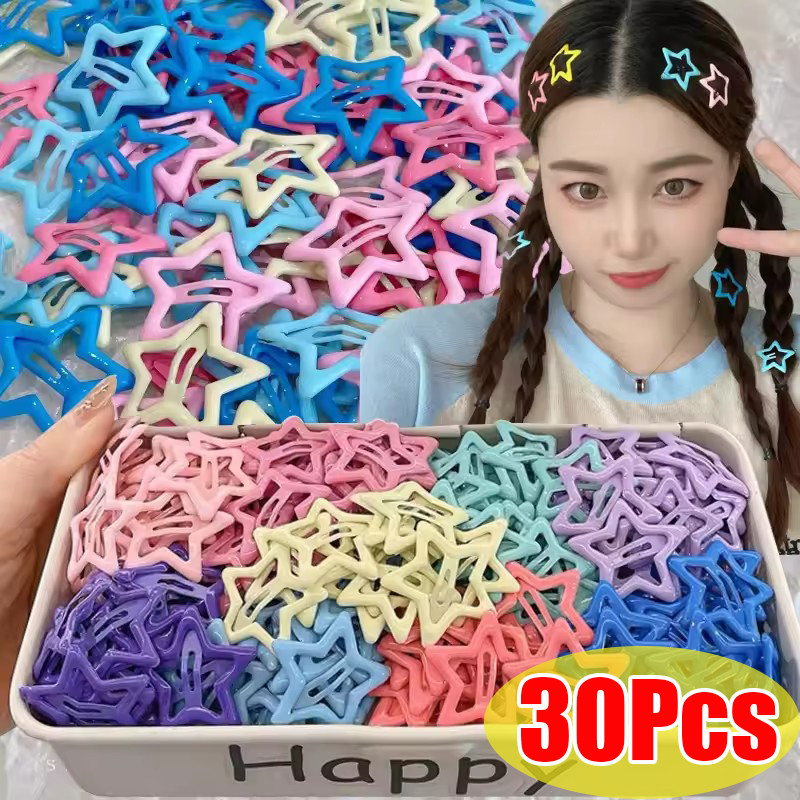 10/20/30Pcs Party Hair Clips Set of 10 | Y2K Metallic Star Hairpins 3cm, Alloy Non-Slip Clips for Daily/Shopping/Gift, Multi-Color Hair Accessories