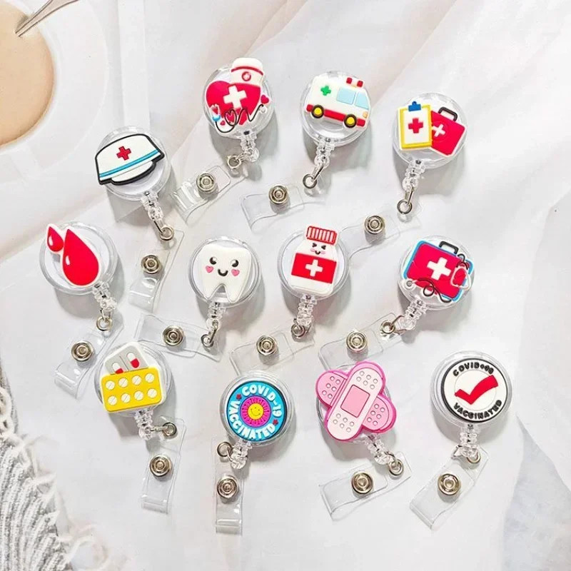 1pc Retractable Badge Holder Clips for Nurse ID Badge Reel with Medical Belt Clip ID Card Chain Clips School Student Office