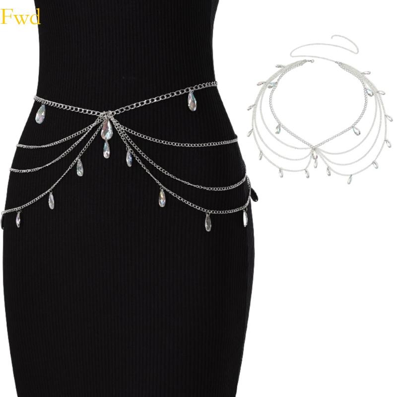 Fwd Body Chains for Jeans Stage Shows for Hip Hop Women Girls Metallic Subculture Elegant Crystal Body Chain for Club
