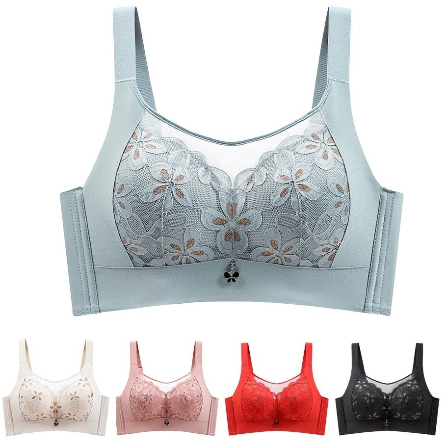 Plus Size Cup CDE 34-50 Mesh Bandeau Bra#8676 JESMIN_Massage Particle Breathable 5 hocks_Cawan Penuh, Lembut,Tanpa dawai