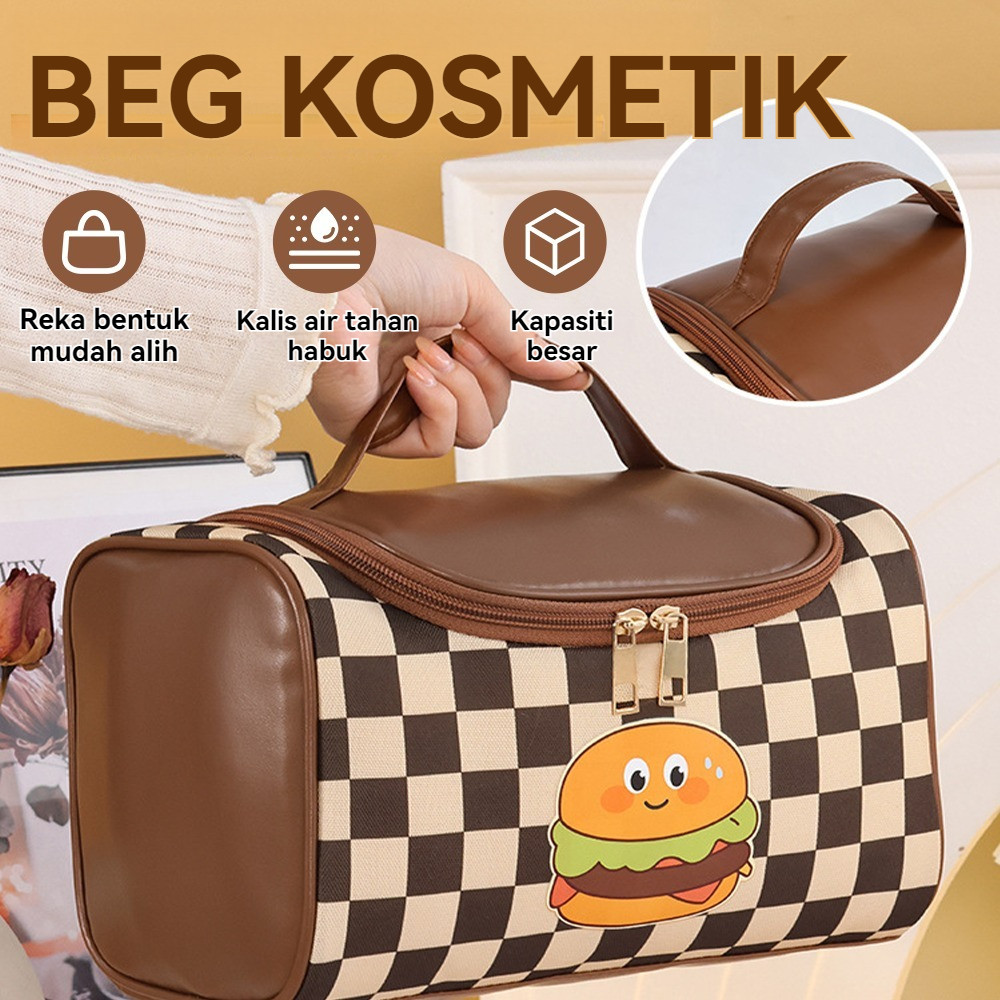 Makeup Storage Bag Large Capacity Vintage High-value Checkerboard Cosmetic Bag Girly Heart Handheld Storage Bag