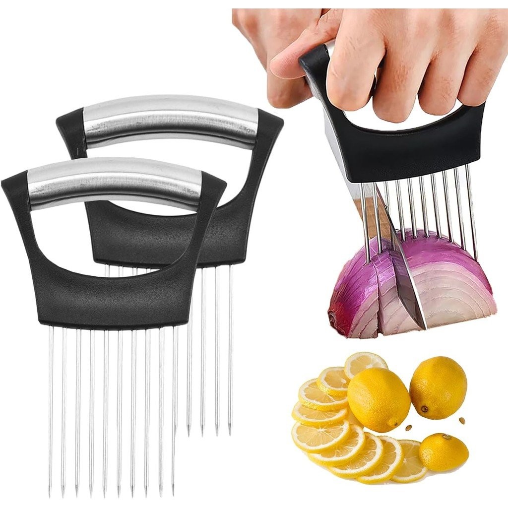 Pemegang bawang untuk menghiris, 2025 peningkatan keluli tahan karat Lemon Slicer pemotong bawang, pemotong sayuran dapur Chopper menghiris alat pembantu untuk kentang dan Tomato Avocados telur daging