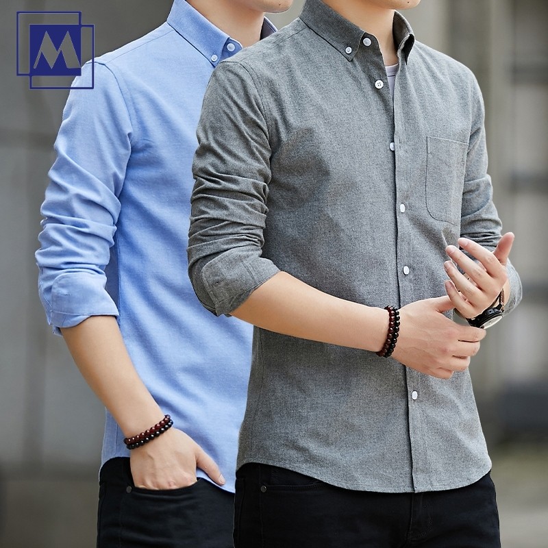 MIX New Shirt Men's Casual Long Sleeve Plain Polo for Men Premium Cotton Formal Wear Office Shirts