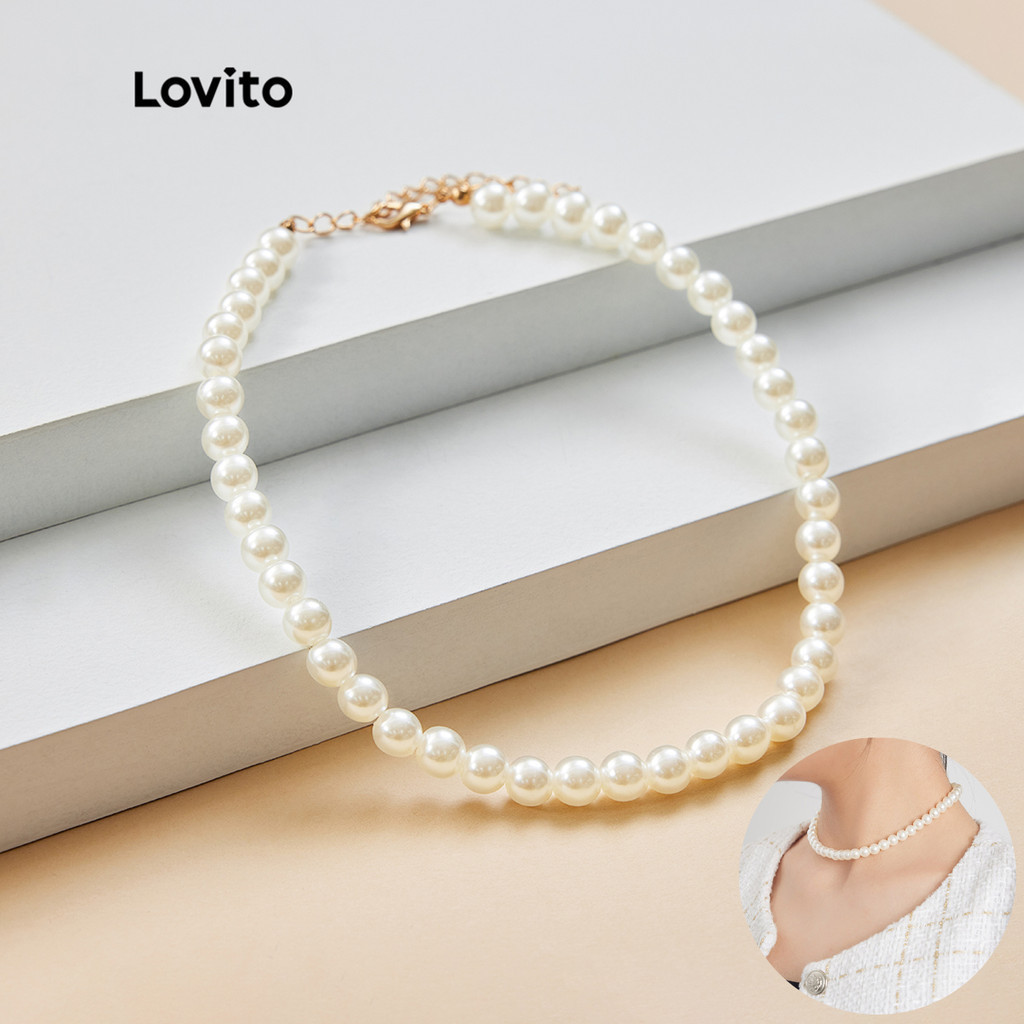 Lovito Elegant Pearls Faux Choker Necklaces L17M155 (White)