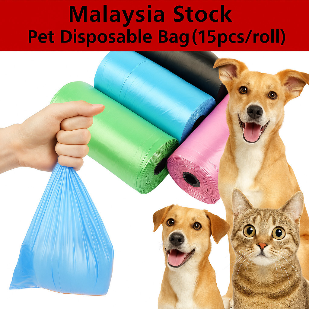 Pet Disposable Diaper Poop Bags Plastic Bag Plastik Beg Kucing Berak Buang Outdoor (15pcs per roll)