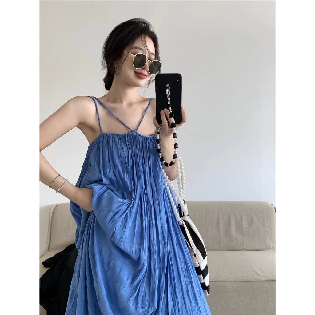 2405 People Collection Sanya Travel Wear Blue Pleated Sling Dress Women Seaside Vacation Dress Long Beach Dress 2405 People Collection Sanya Travel Wear Blue Pleated Sling Dress Women Seaside Vacation Dress Long Beach Dress 4.29