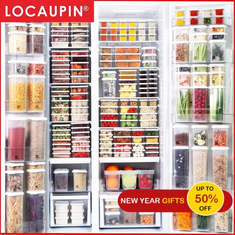 Locaupin 4pcs Food Storage Containers, Stackable Refrigerator Freezer Organizer Fresh Keeper Container with Vented Lids