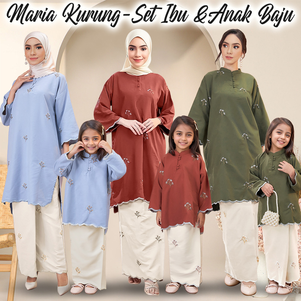 MARIA KEBARUNG BAJU LABUH baju kurung sedondon ibu dan anak Moden Sulam Kurung Set Ibu &Anak Baju Raya Haji 2025