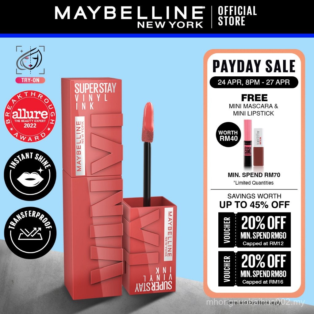 Maybelline Super Stay Vinyl Ink Transfer Proof Shine Longwear Lipstick - 16H Longwear Longlasting, Glossy, Instant Shine