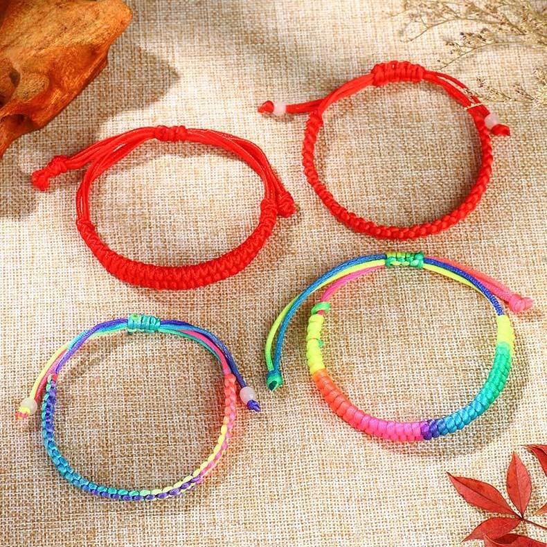 Simple Style Red String Dragon Boat Festival Multicolored Rope Flat Knot Phoenix Tail Knot Benming Year Ethnic Style Couple Bracelet Gift Gift Diy Hand-woven