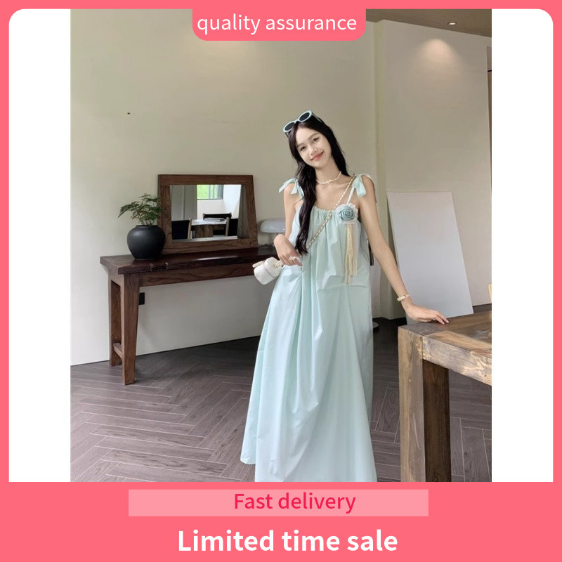 Dress Women's Dress Mint Green Sling Seaside Vacation Style Travel Wear Beach Long Dress