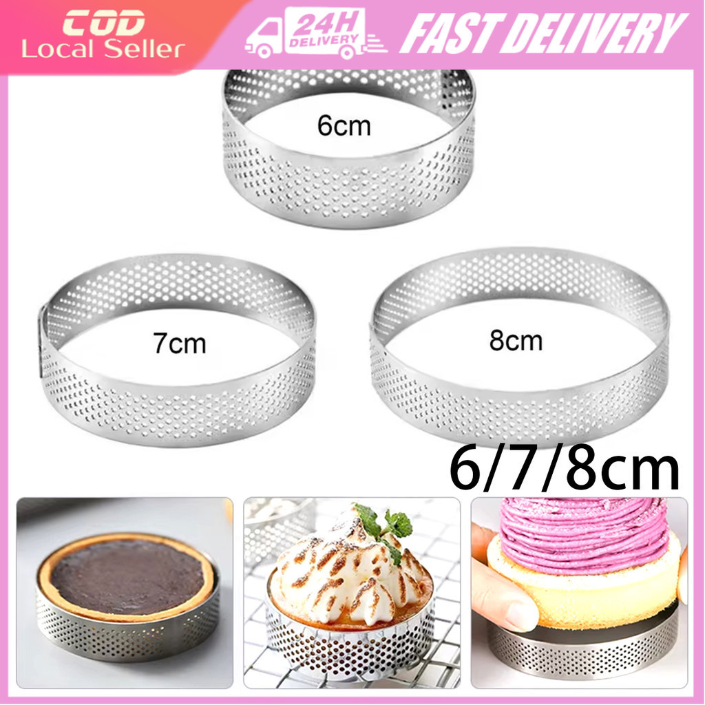 Stainless Steel Dessert Tart Mould Diameter 6-8CM Tart Ring with Holes DIY Tower Pie Cake Mousse Baking Mould Tart Ring