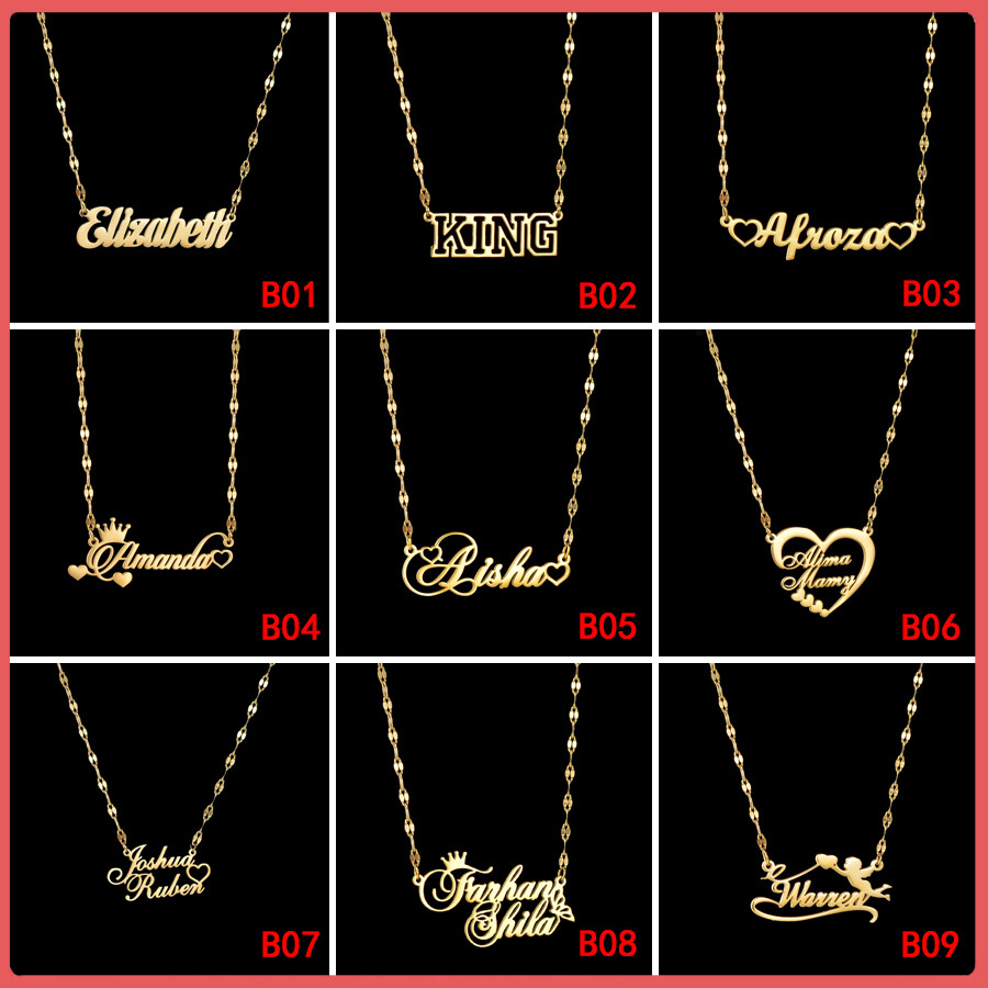 Custom Hollow Name Letter Necklace Lip Chain for Women Men Stianless Steel Nameplate Personalized Crown Heart Butterfly Pendant Mothers Day Jewelry Birthday Gift