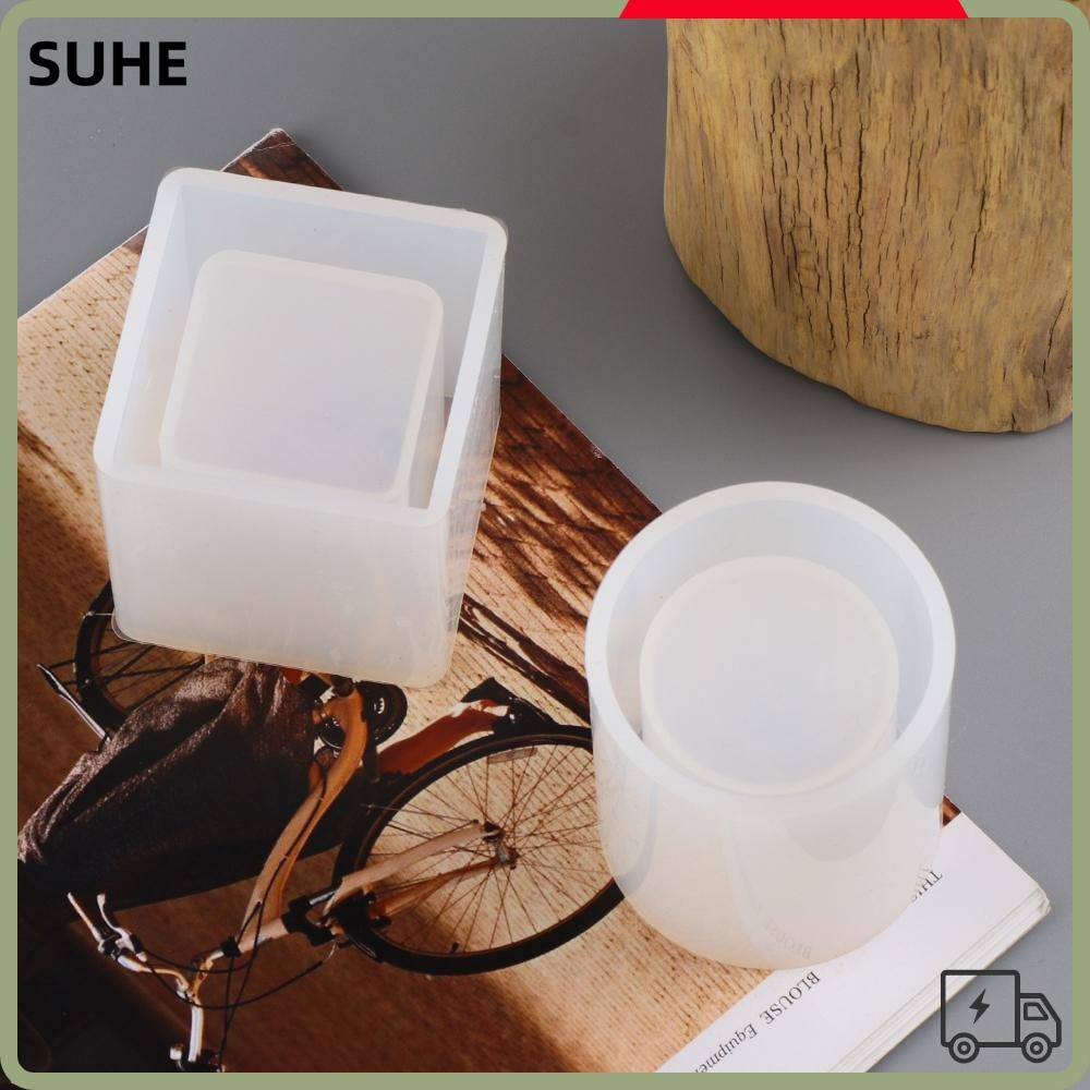 SUHE Clay Tool Silicone Mold DIY Crafts Pen Container Resin Mould UV Epoxy Jewelry Making Tools Storage Holder Handmade Square Round