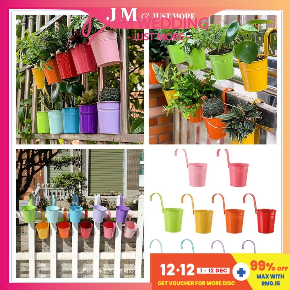 Hanging Planter Pot Garden Pasu Bunga Besi Baldi Tin Bunga Plant Home Decoration Balcony Fence hook