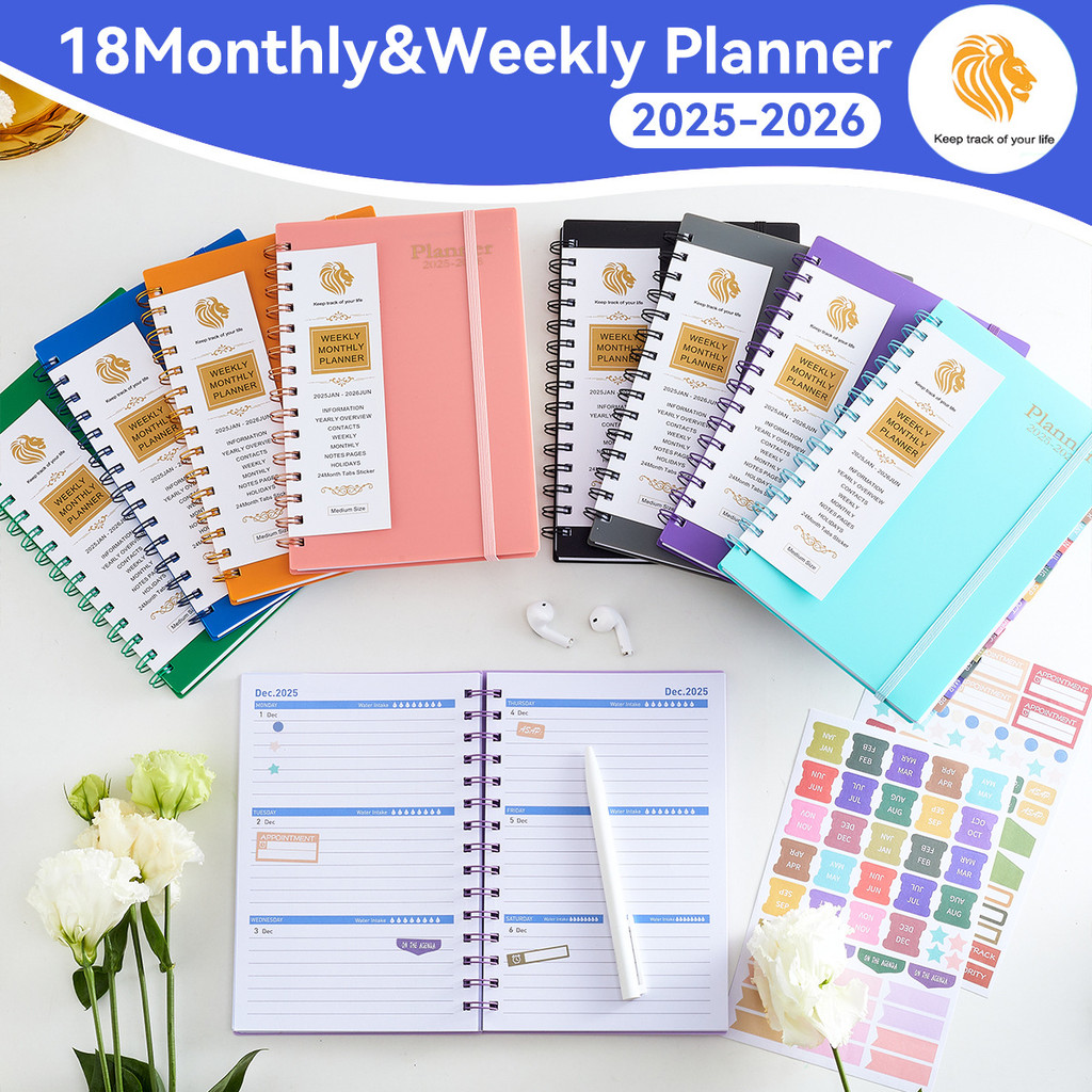 ✎✎Schedule Book Plan Book 2025-26 Full English PP Cover 18 Months Rollover Coil Notebook◆12.2