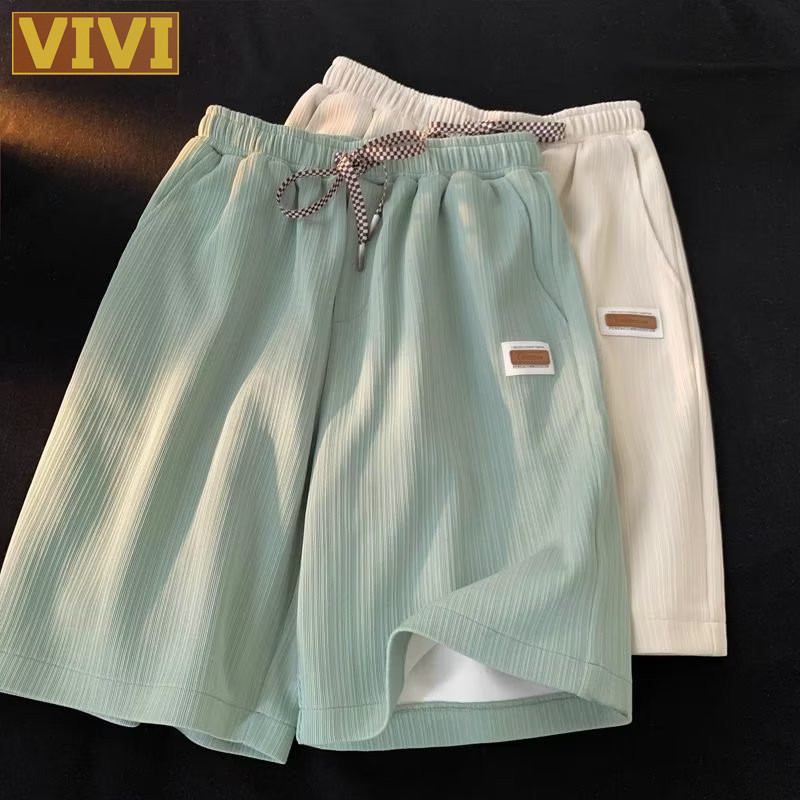 Men’s loose and salt-style shorts casual wide-leg mid-length shorts in ins trend straight leg and knee-length design P56
