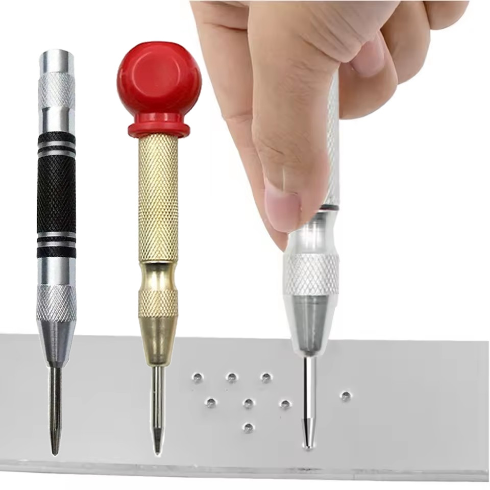 Woodworking Metal Automatic Center Punch Hole with Cap Adjustable Impact Spring Drilling Locator Wood Press Dent Marker Woodworking Tools Drill Bit