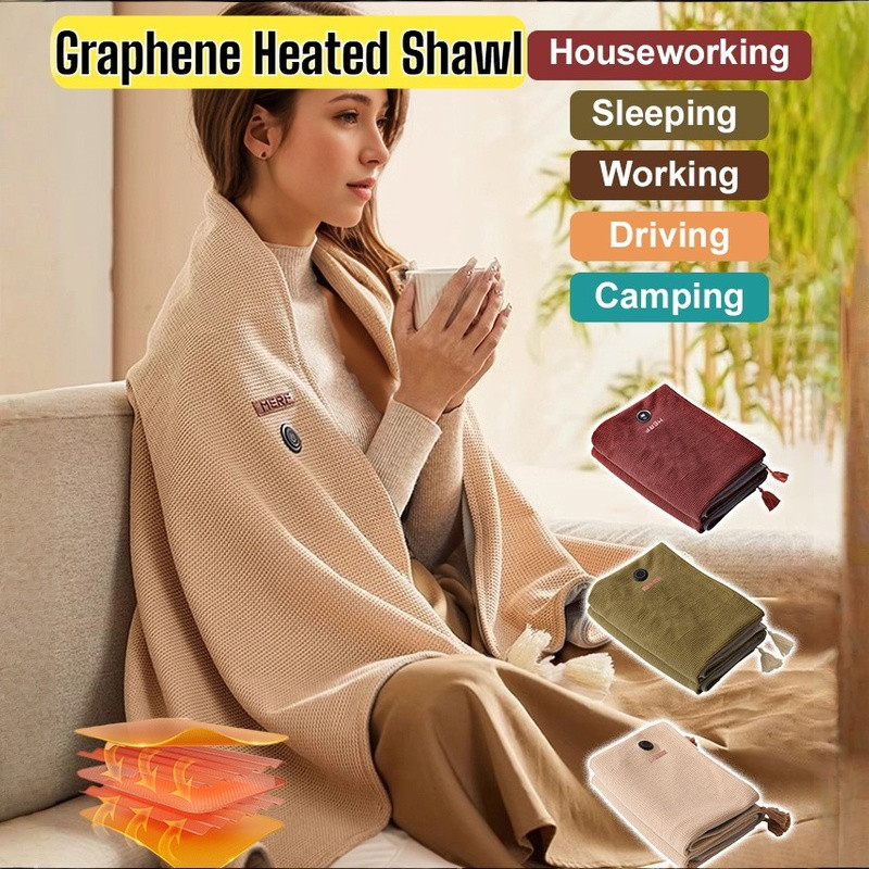 Local SellerUSB Heated Graphene Warming Blanket/Heated Shawl/ Soft Warming Electric Blanket/ Portable Large Size MultiPurpose Heated 加热暖身毯