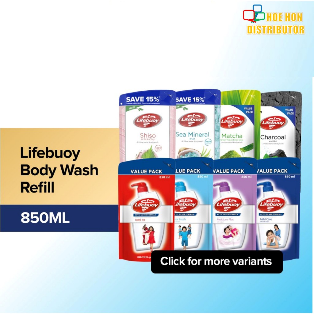 Lifebuoy Shower Gel Body Wash Refill 850ml Total 10 Cool Lemon Fresh Charcoal Mint Sea Mineral Mild Shiso Sea Coconut