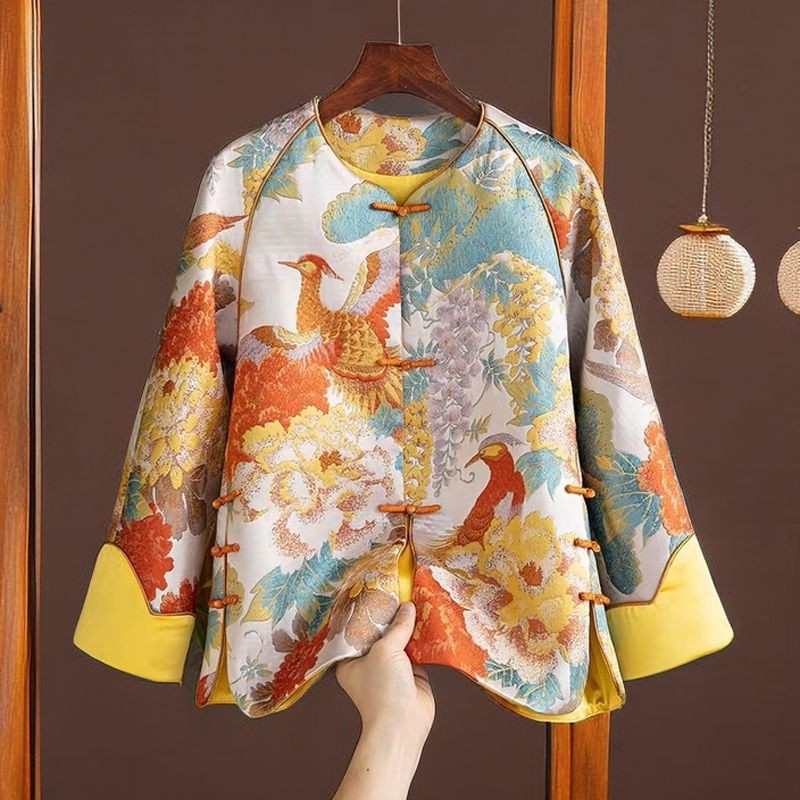 Celebrity Classy Top Printed National Trendy Jacket Women Season Chinese Retro Buckle Thin Hanfu Women Jacket❣❤♚12.4