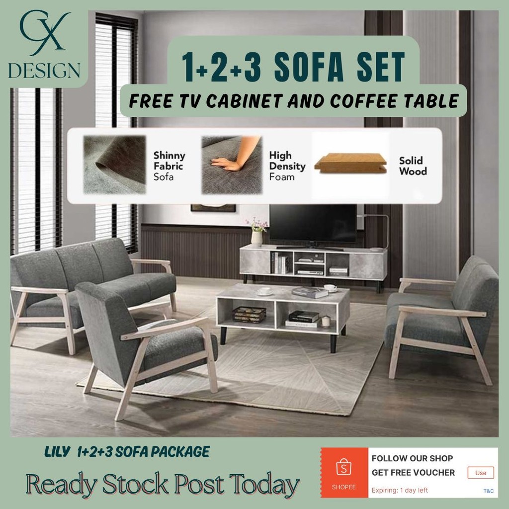 LILY 1+2+3 Muji Wooded Sofa Set FREE TV Console FREE Coffee Table / Ikea Sofa / Muji Sofa