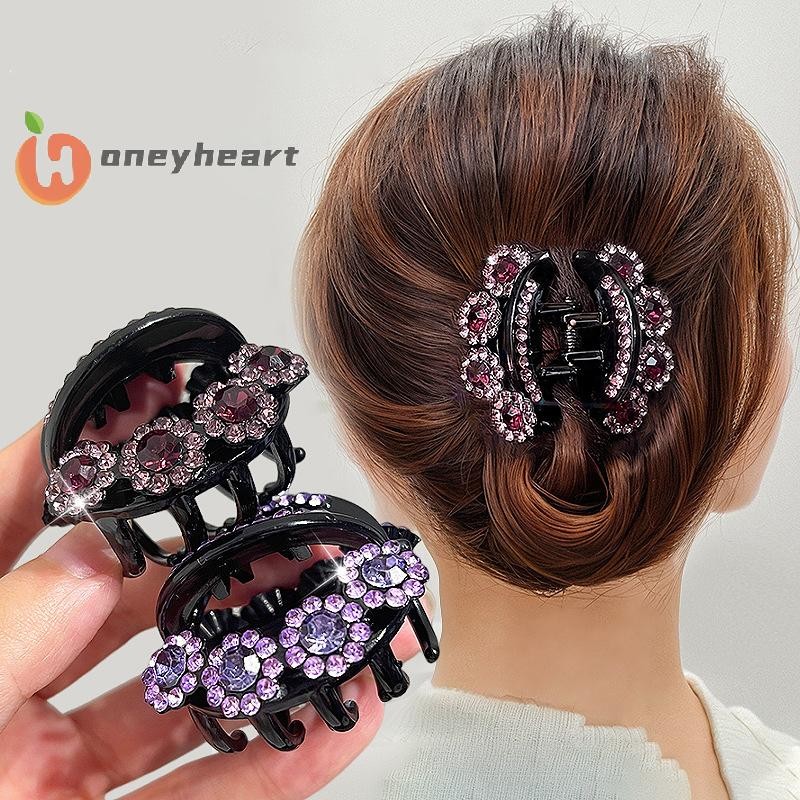 <HoneyHeart> Vintage Rhinestone Flower Hair Claws Women Fashion Crystal Hairpins Clamps Crab Ponytail Barrette Girls Hair Accessories Nice