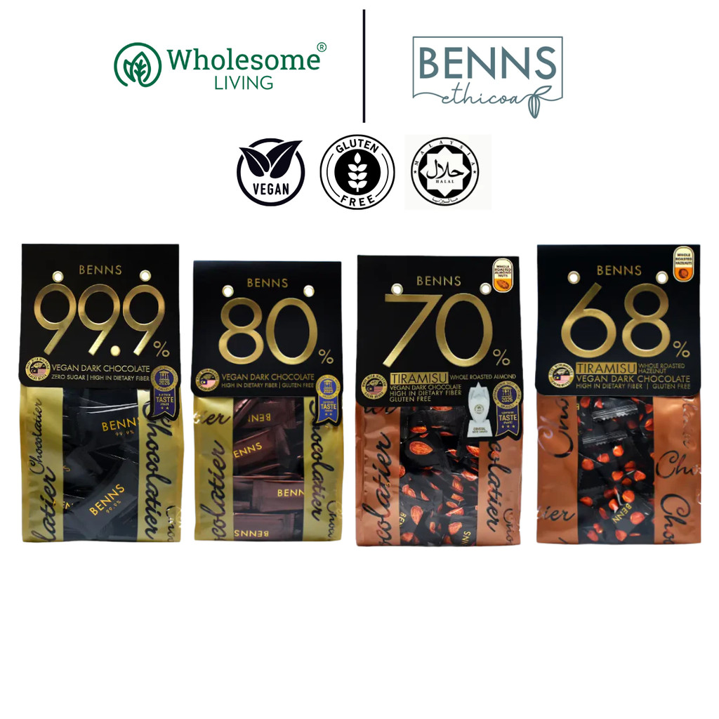 BENNS Chocolate Sugar Free Dark Chocolate 99.9%/80% /Hazelnut 68% /Almond 70% 138g