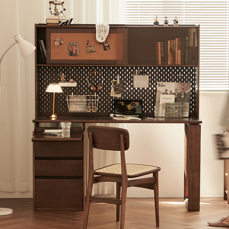 JY  [SG JY Sales] Solid Wood  Bookshelf Bookcase Integrated Hole Board Student Computer Study Multifunctional Desk [SG Sales]  JY