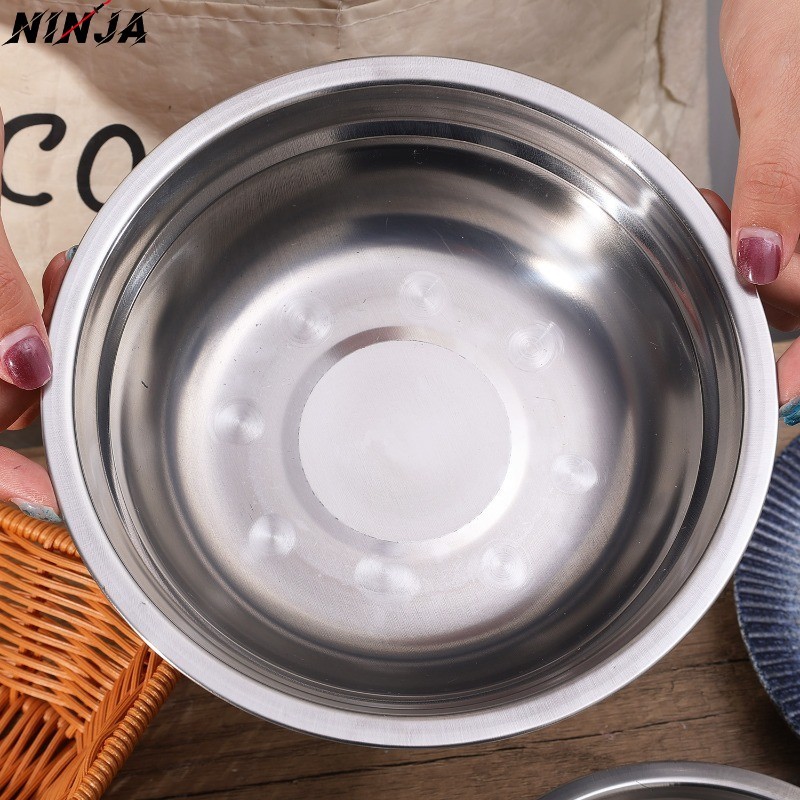 Stainless Steel Food Bowl - Steamed Egg Bowl - Round Soup Basin - Canteen Bowl - Salad Cooking Basin - Thick, Smooth, Easy Clean - Kitchen Flatware - Adult Noodle Bowl