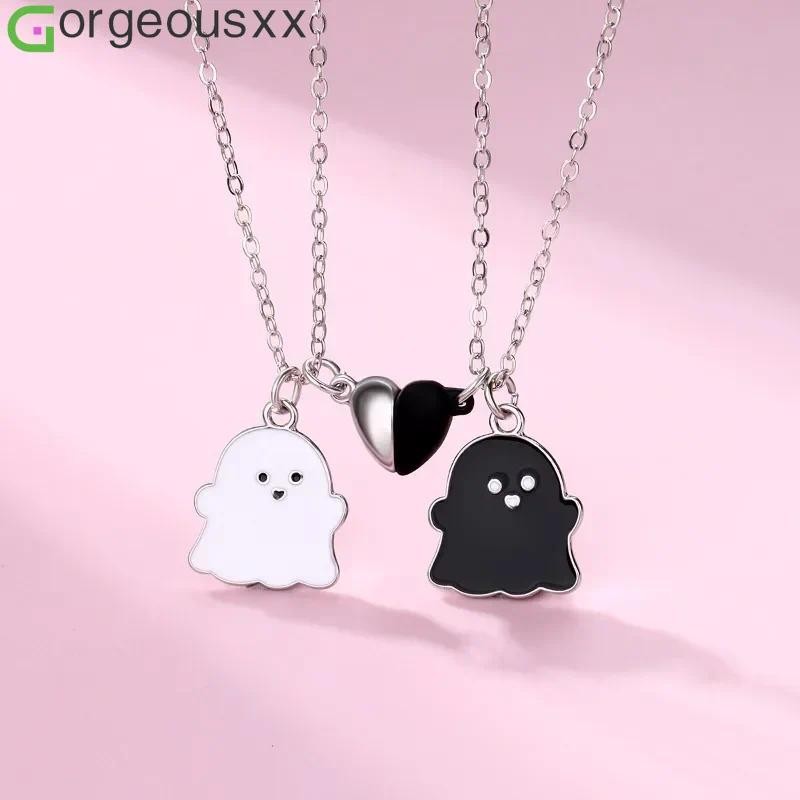 [Gorgeousxx] 2Pcs/set Cartoon Ghost Heart Pendant Chain Best Friends Necklaces BFF Friendship Jewelry Gifts
