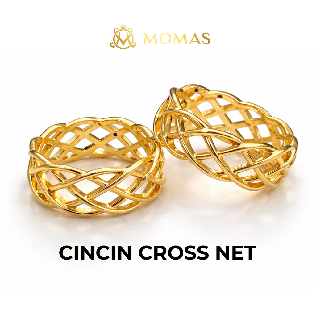MOMAS CINCIN CROSSNET 5D Emas 916 Original Cincin Emas 916 Bajet Cincin Belah Rotan 916 Tulen Cincin Fesyen Emas 916