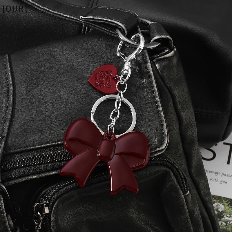 [OUR] Exquisite Temperament Red Heart Bow Charms Keychain Versatile Phone Pendant Fashion Bapa Hanging Ornament Accessories Gifts null