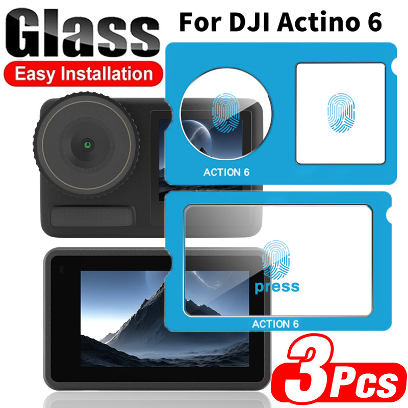 For DJI Action 6 Camera Screen Lens Protectors Film with Installation Kit, Easy Install Tempered Glass HD Film with Locator for DJI Osmo Actino 6 Cameras Accesories