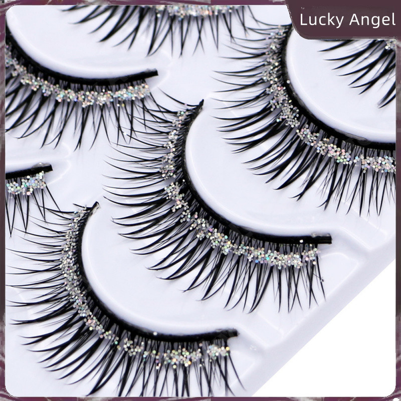 Rain Card Card 5 Pairs Hard Stem Natural Thick Clustered Dot Diamond with Diamond False Eyelashes Stage Performance Makeup Master Children Style