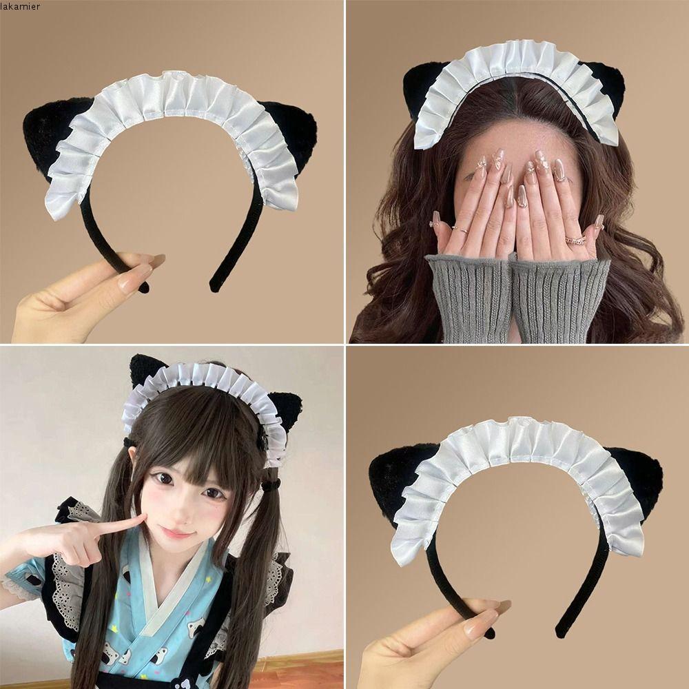 LAKAMMY Lolita Hair Hoops, Japanese-Style Polyester Cat Ear Headbands, Cute Photography Props Maid Cosplay Hair Accessories Maid Theme