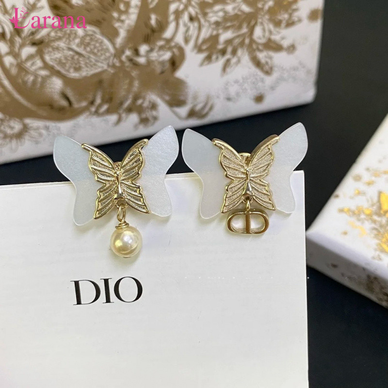 D Brand CD Initial Butterfly Asymmetric Earrings, 18K Gold Electroplated Copper Jewelry with Mother-of-Pearl & Cubic Zirconia, 2024 Summer Office Fashion Accessories