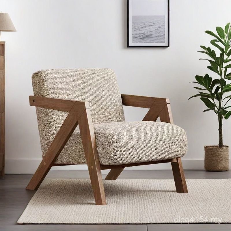 Bedroom Leisure Comfortable Chair Single Sofa Chair Nordic Small Apartment Cafe Sofa Chair Lazy Simple Solid Wood Style HEFT