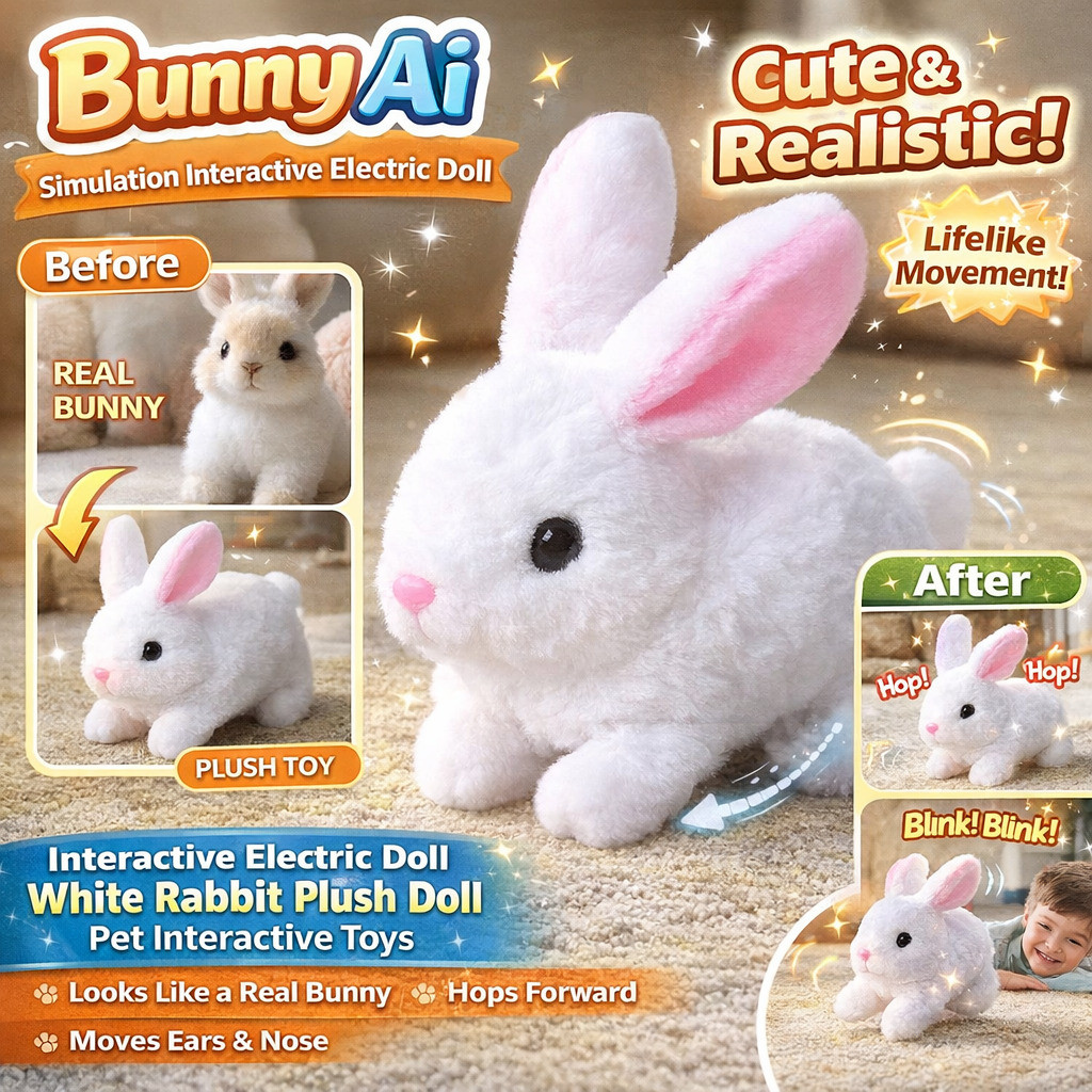 🔥Limited-time discount🐇【Simulation AI doll】High-end AI robot toys / Mainan interaktif simulasi AI arnab kecil / 仿真电动毛绒小兔子 Simulation electric plush rabbit toy / Operable walking simulation / Children's educational toy / Children's gift