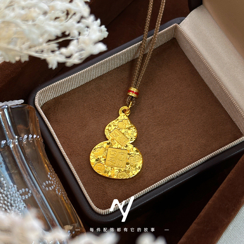 Women man 916 gold Crushed Ice Auspicious Words Quartet to Cai Cai Gourd Pendant /diy charm gold 916 gourd